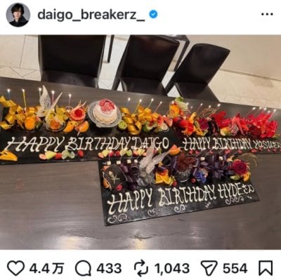 出所：DAIGOのInstagram（＠daigo_breakerz_）参照日：2026年4月16日
