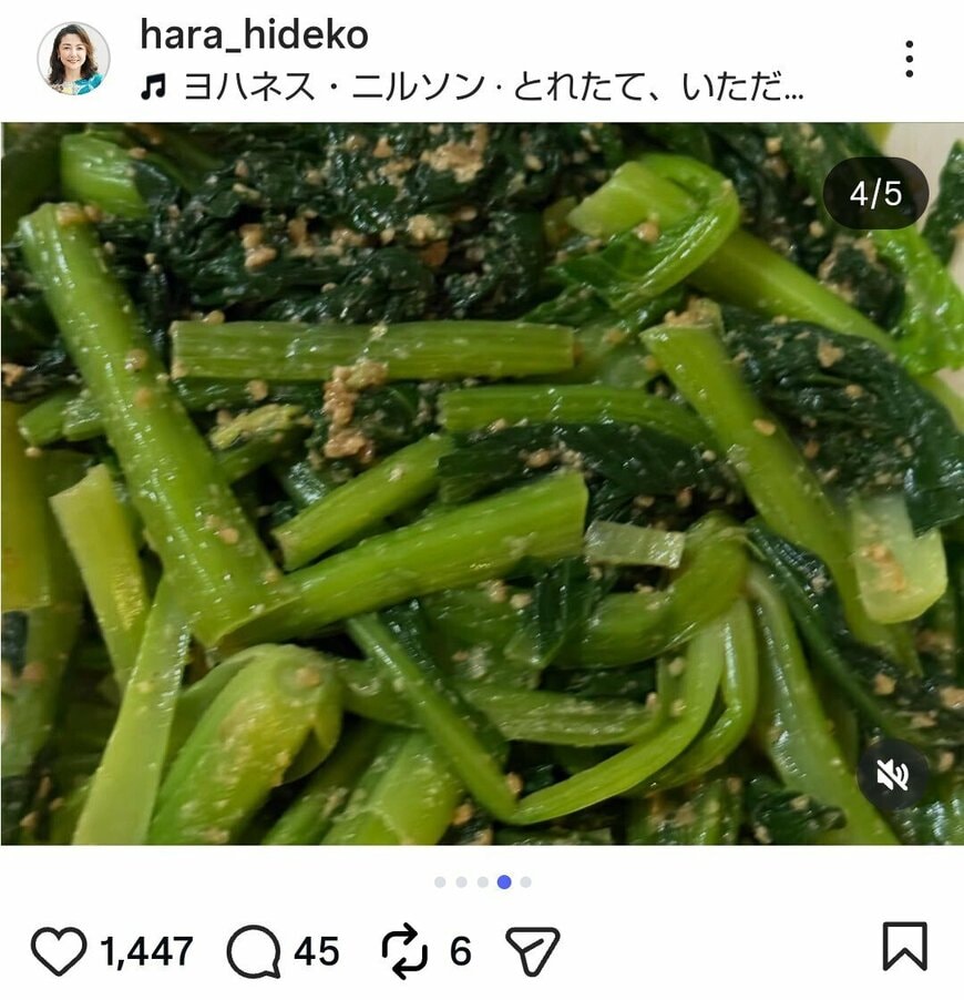 出所：原日出子のInstagram（＠hara_hideko）参照日：2026年6月24日