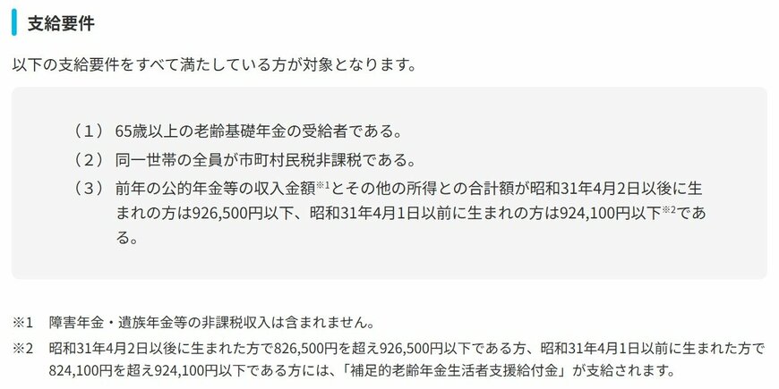 老齢年金生活者支援給付金の支給要件