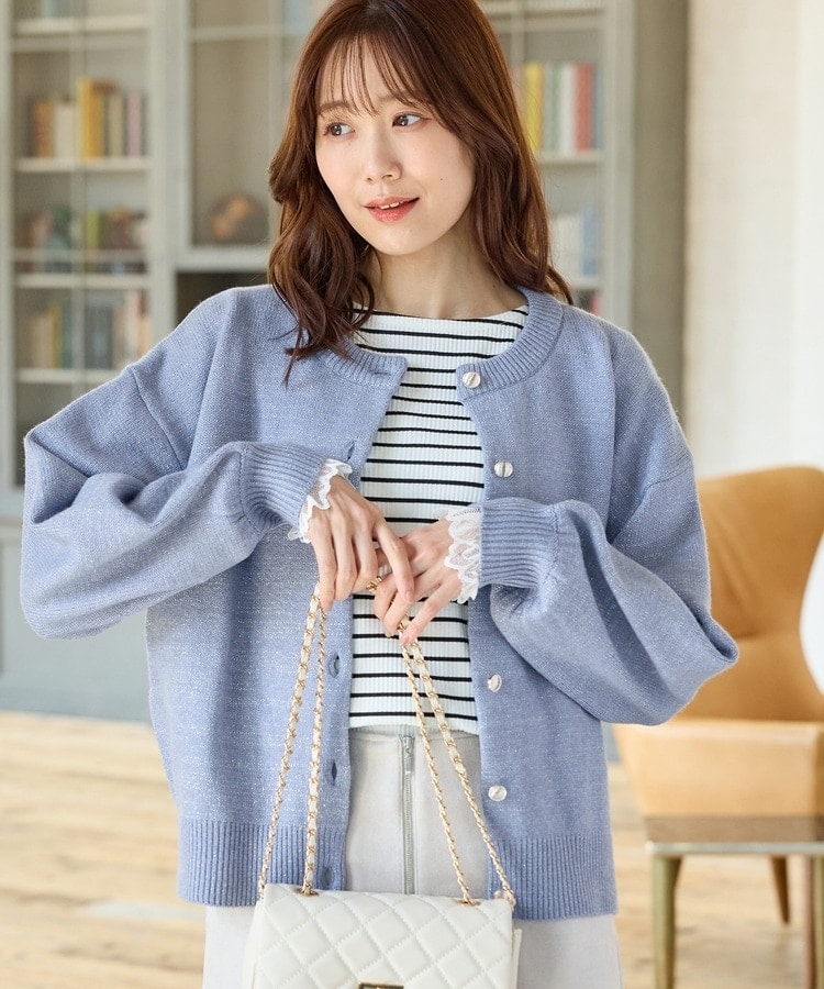 出所：ハニーズ公式　ラメクルーカーディガン