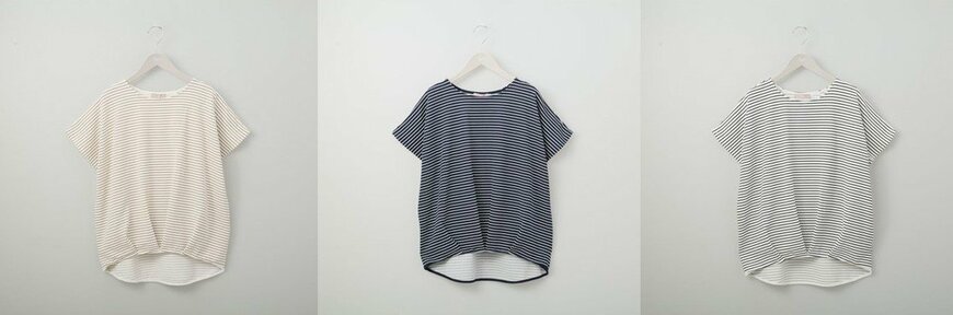 バンブー接触冷感ボーダー裾タックプルオーバー