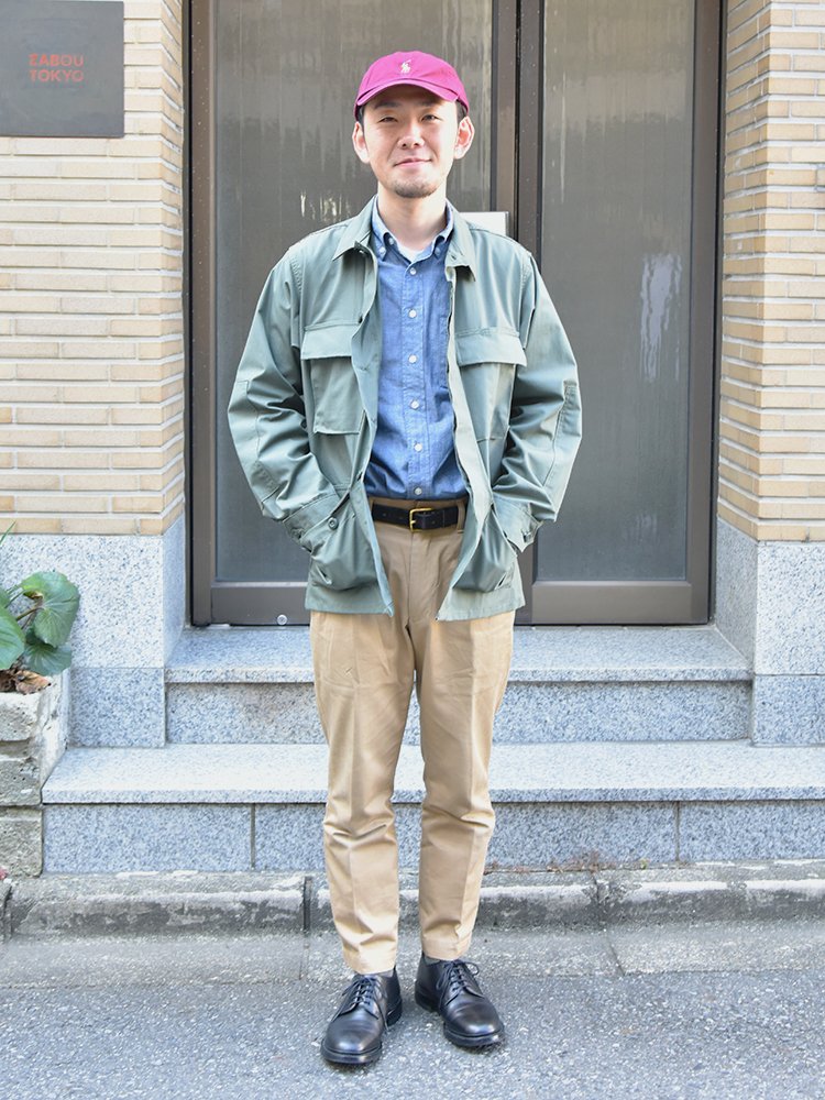 ジャケット/ PROPPER、パンツ / BARNSTORMER、シャツ / SERO、シューズ / REGAL、キャップ / Polo Ralph Lauren