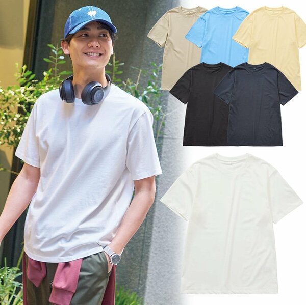 上質感が魅力「スーピマシルケットコットン半袖Tシャツ」)980円)