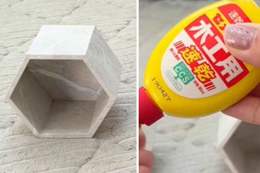 【100均DIY】セリアのヘキサゴンストーン→たった2分でおしゃれな〈蜂の巣シェルフ〉に！季節小物を飾れるインテリア完成！