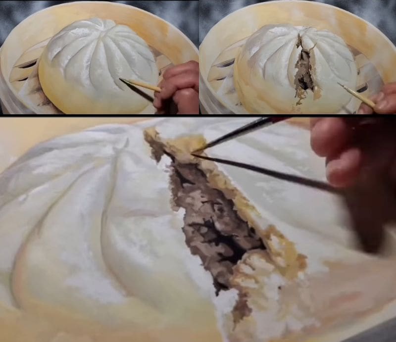 せいろで肉まんを蒸す絵の動画