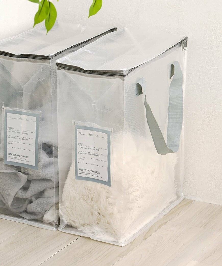 3COINS公式 クリアボックスバッグ縦:L/クリア収納シリーズ