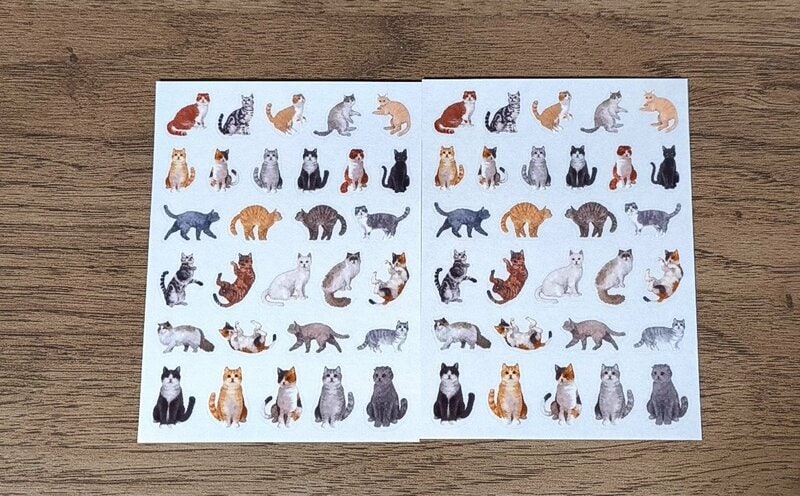 セリア、フィルムダイカットシール ねこ柄 58片 筆者撮影写真