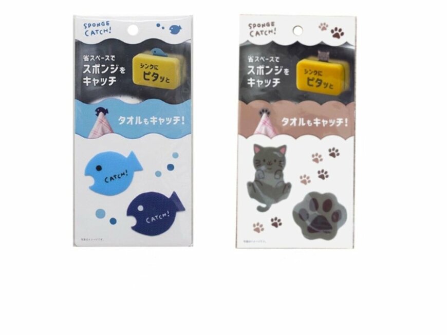 出所：ダイソー公式　スポンジキャッチ2P ネコとさかな