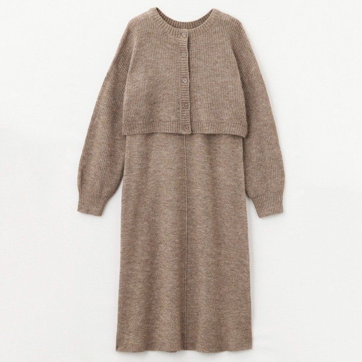 出所：しまむら公式オンラインストア レディース　ニットワンピース+ニットカーディガンセット（近藤千尋）