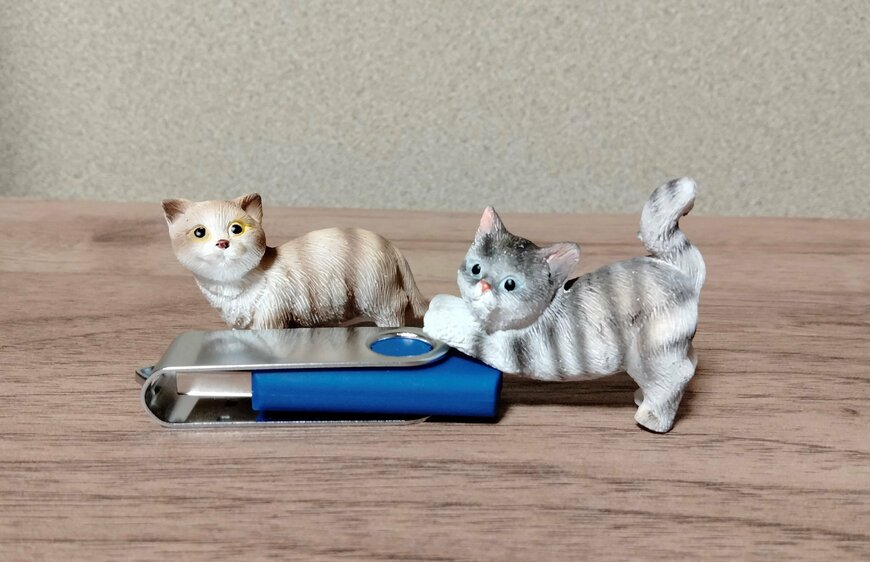 筆者撮影（ダイソー、レジン置物（左マンチカン）（右アメリカンショートヘア））