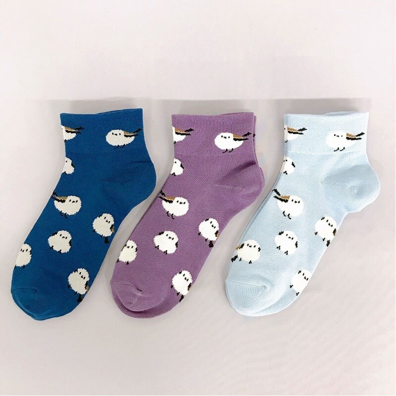 キャンドゥ 「婦人靴下 アンクル丈 シマエナガ総柄」