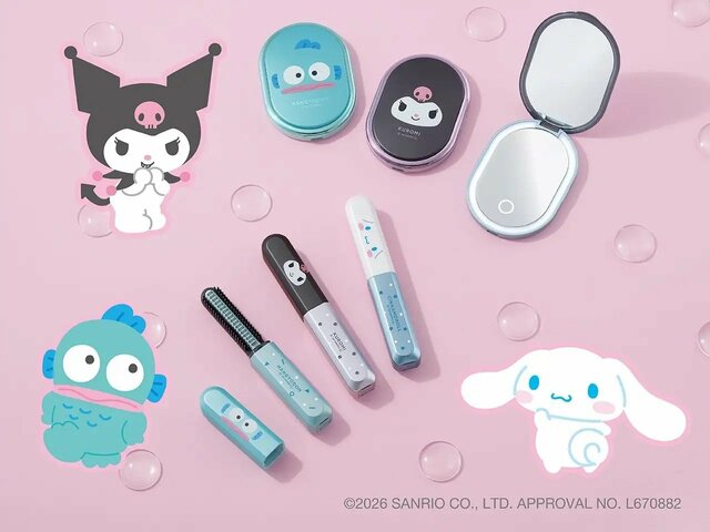 おでかけ先でも「かわいい」をキープ！サンリオデザインの「コードレス前髪アイロン LEDミラーセット」が登場。クロミ、シナモロール、ハンギョドンのデザインも！