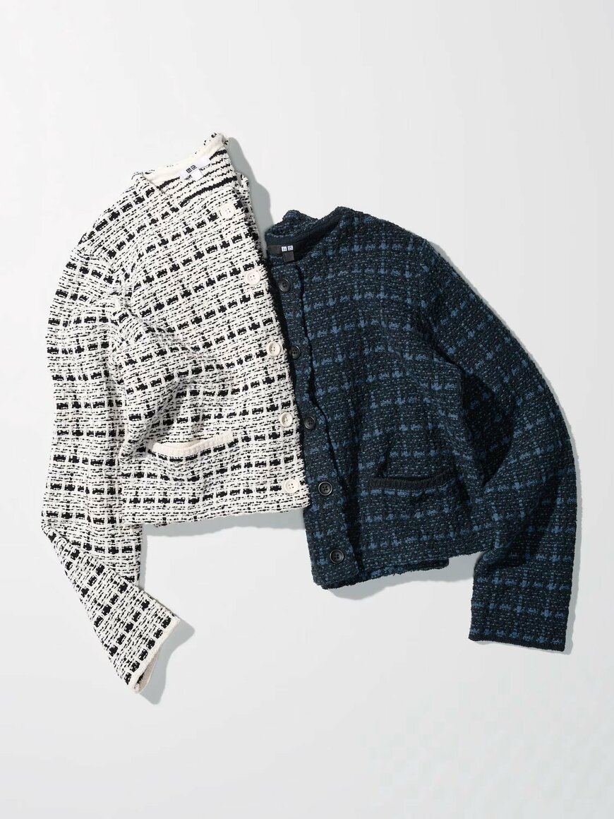 ユニクロ公式　ニットショートジャケットの画像