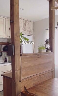 【キッチンカウンターDIY 】使いづらかった下開き扉を、祖母の家から譲り受けた食器棚を再利用した味わいと趣きを感じる扉に大変身！「雰囲気が変わるね」と話題