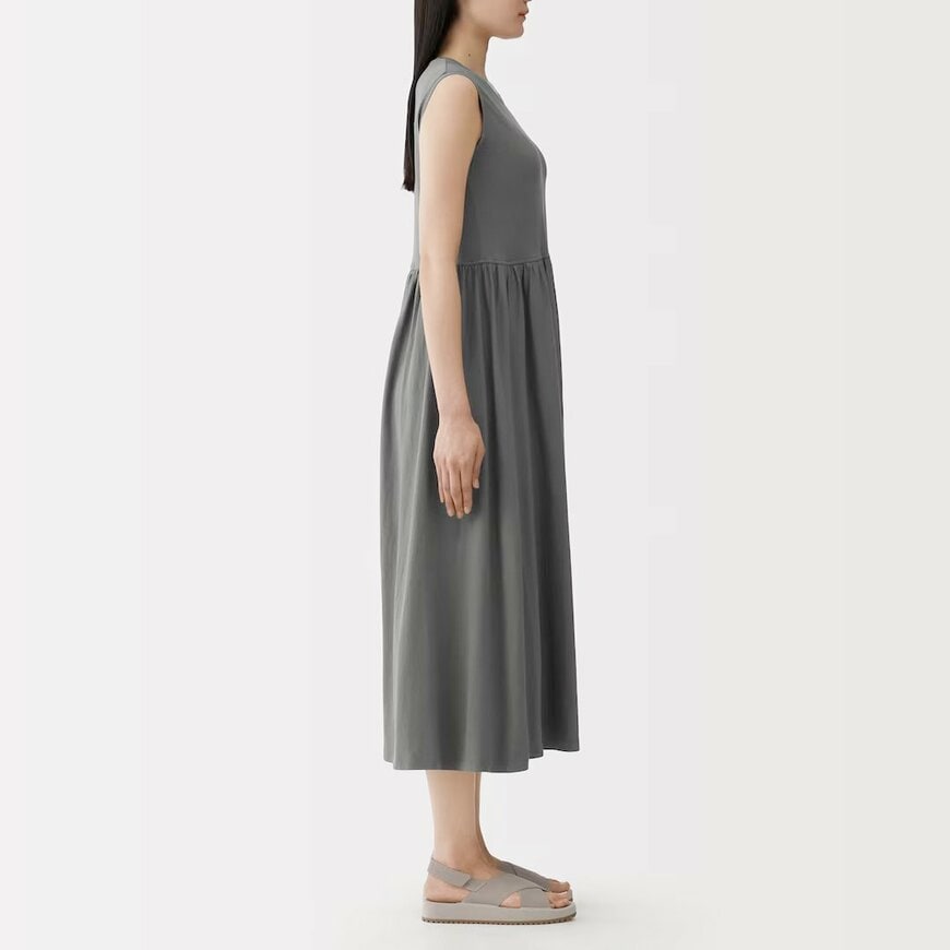 無印良品ネットストア 婦人 強撚天竺編みスリーブレスワンピース(スモーキーブルー)