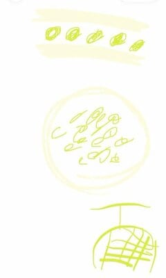 お菓子作りの際に描いたラフなデザイン画 完成した華やかなメロンケーキとのギャップに「天才の所業」