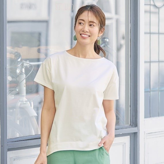 ニトリ公式　接触冷感UVカットUSAコットン裾タックTシャツ