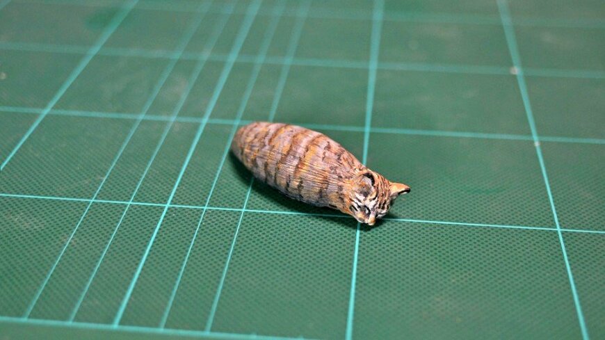 穏やかな表情でくつろいでいます。写真で見えない足やしっぽは省略。簡潔です。