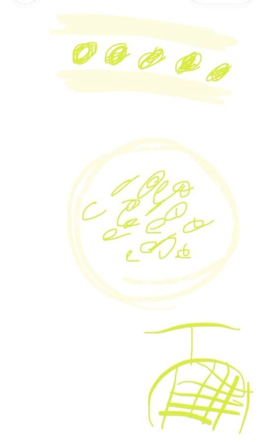 お菓子作りの際に描いたラフなデザイン画　完成した華やかなメロンケーキとのギャップに「天才の所業」