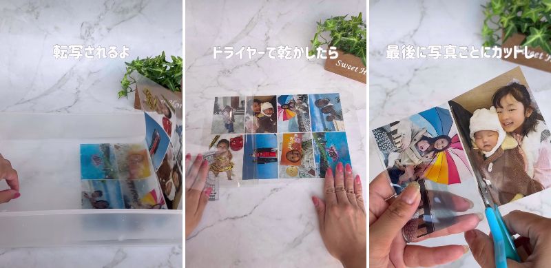 転写された写真をカットする