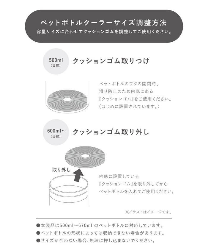 一般的な500mlのペットボトルはもちろん、少し大きめの670mlサイズまで対応