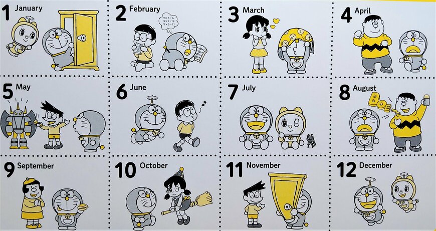 （筆者撮影：セリア、I'm Doraemon 2023年卓上リングカレンダー）