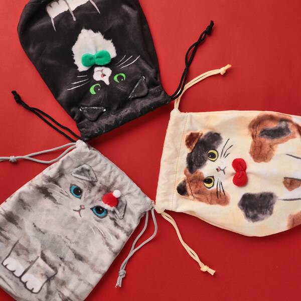 巾着のデザインは3種類、プルダウンより選べるよ