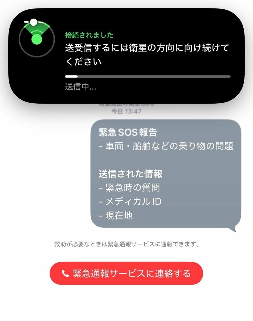 衛生緊急通報を使用している画面