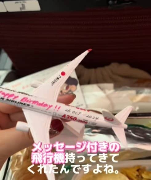 誕生日プレゼントのメッセージつきJALのミニチュア飛行機