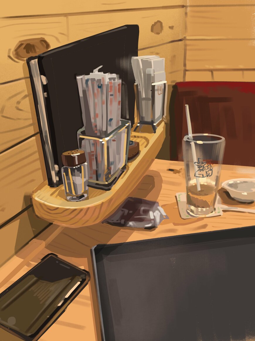 コメダ珈琲での様子を描いたイラスト