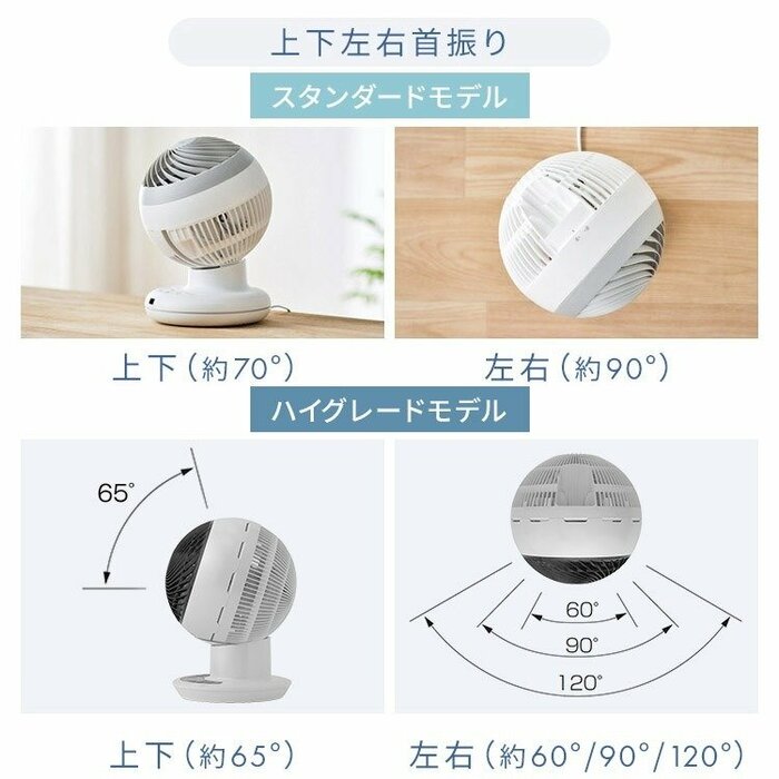 手動でも角度を調節できるため、風を送りたい方向に合わせられます