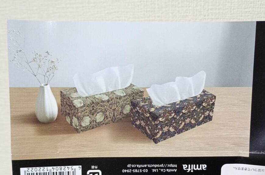 出所：筆者撮影（セリア、ティッシュカバーボックス マスターピースコレクション/WM）