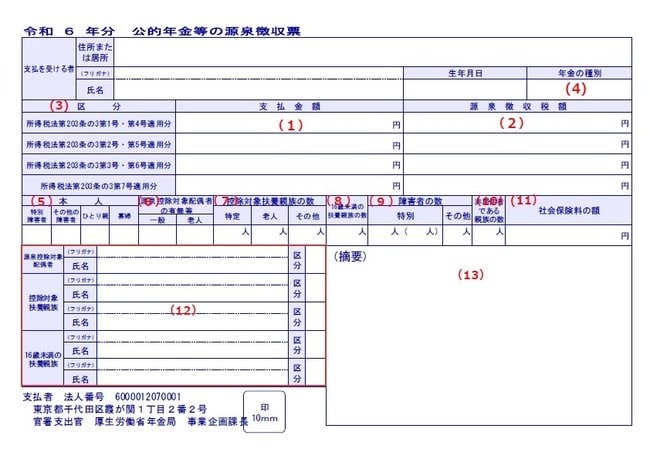 令和6年分 公的年金等の源泉徴収票のイメージ