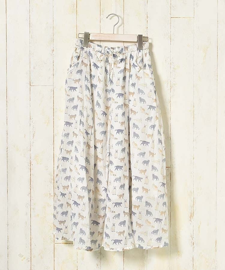 Bleu Bleuet、ねこ柄コットンボイルスカート商品画像