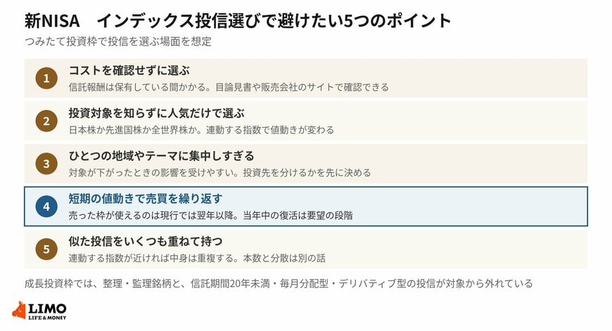 つみたて投資枠でインデックス投信を選ぶときの5つの注意点です