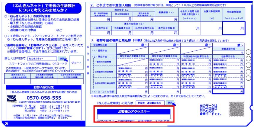 「ねんきん定期便」の記載箇所