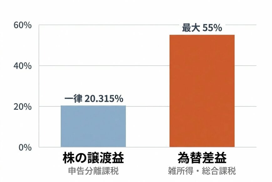 譲渡益と為替差益の税率・制度比較