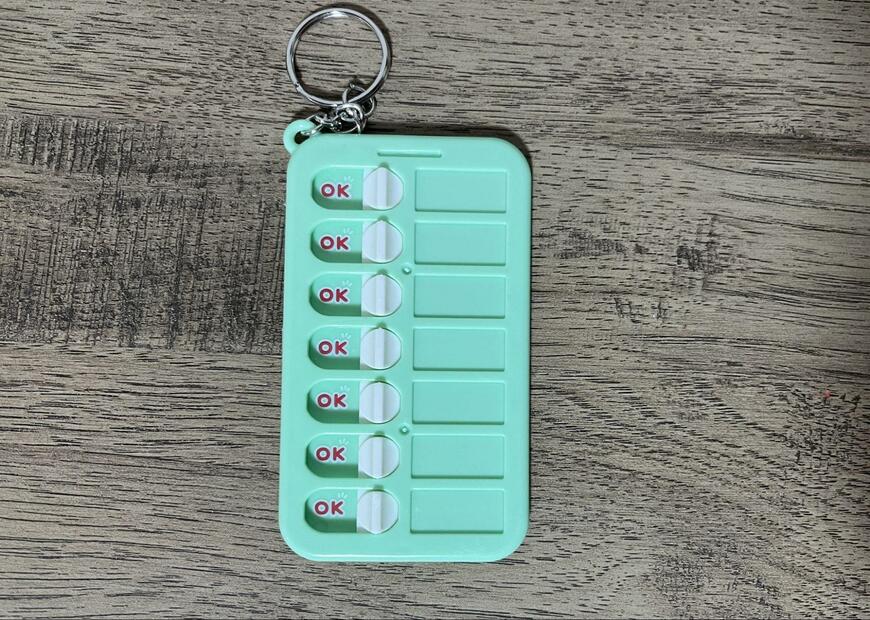 筆者撮影（セリア、忘れ物チェックキーホルダー）