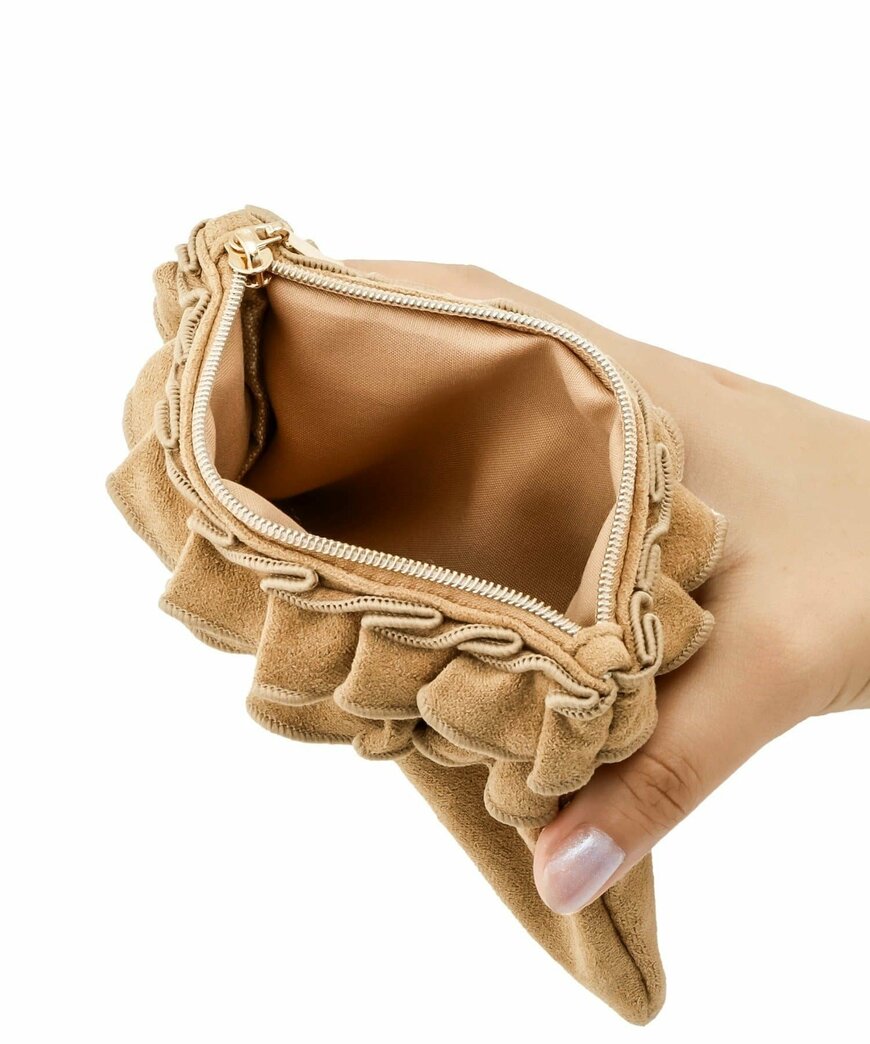 3COINS公式 スエード調フリルミニポーチ