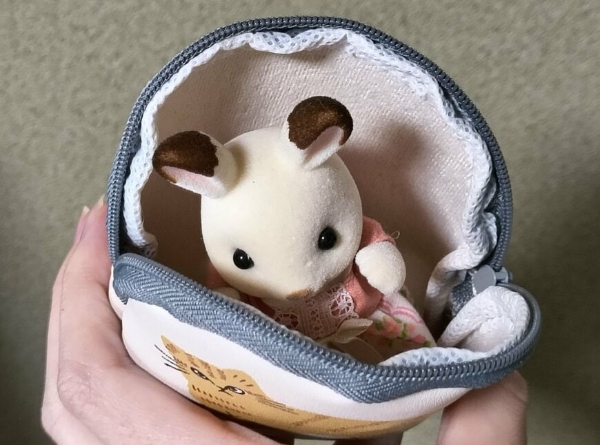 筆者撮影（セリア、合皮アーチ形ポーチ ねこ柄）