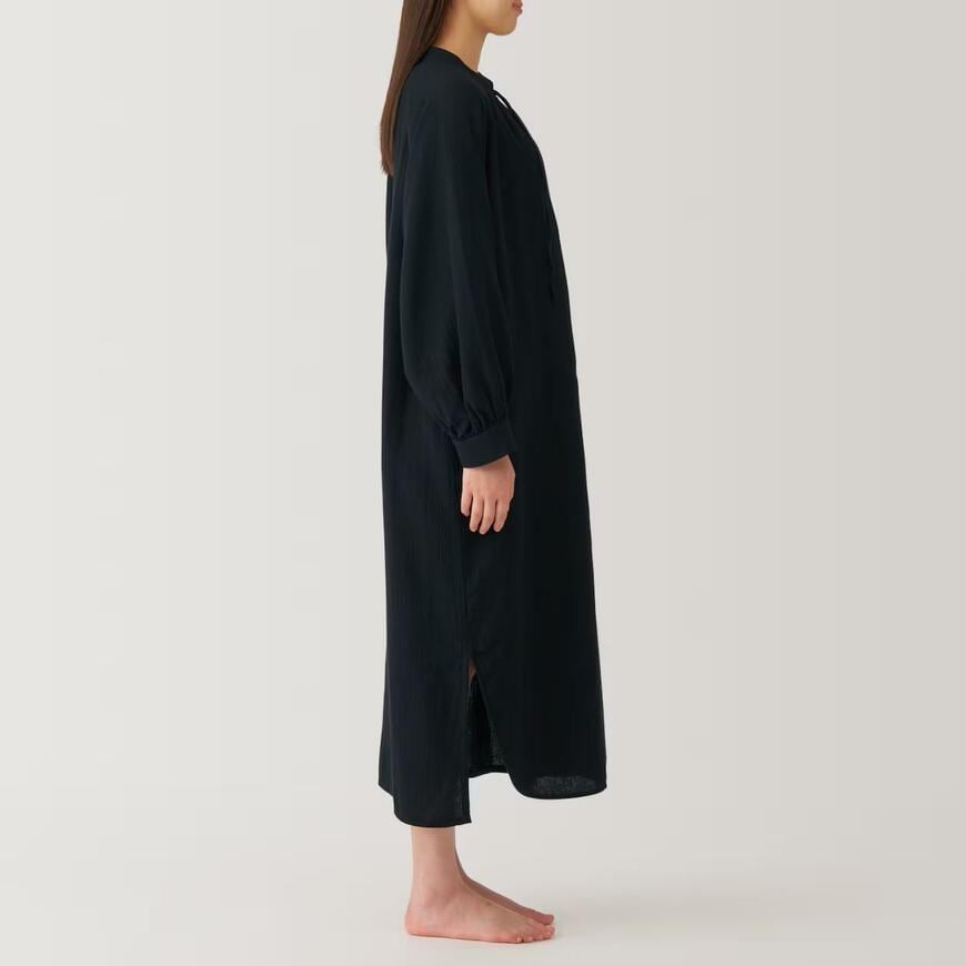 婦人 ふんわりしぼガーゼ ロングワンピース