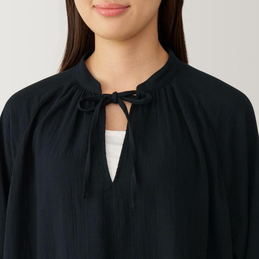 婦人 ふんわりしぼガーゼ ロングワンピース