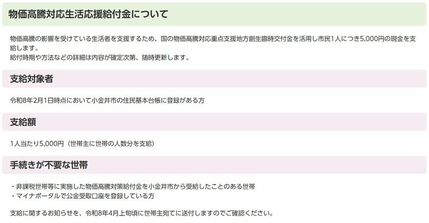 出所：小金井市「物価高騰対応生活応援給付金を支給します」
