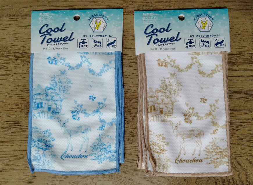 筆者撮影（セリア、水濡れクールタオルマフラー トワルドジュイ 10×70cm）