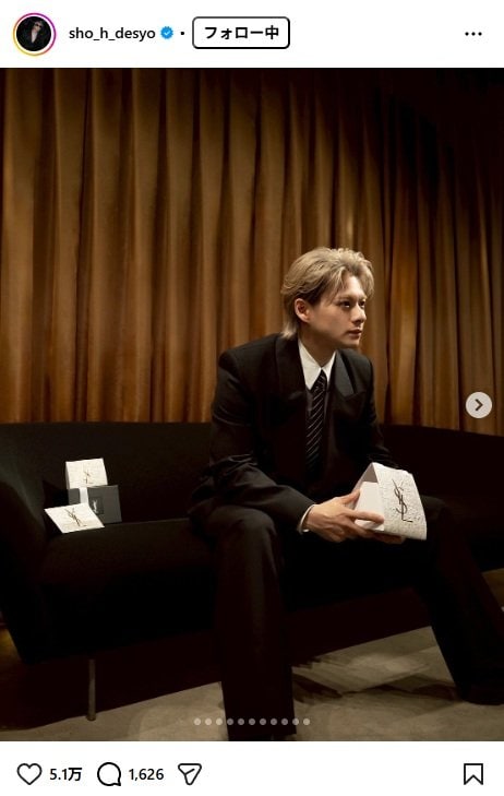 出所：平野紫耀のInstagram（＠sho_h_desyo）　参照日：2025年11月19日