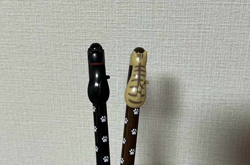 筆者撮影（セリア、ボールペンクリップ付 ねこ 0.5mm 2本入り 黒）