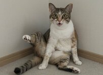 驚いた表情をしている猫　予想外の理由に思わず笑ってしまう