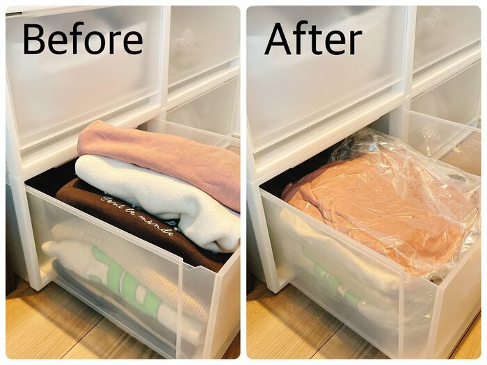 クローゼットケースに収まりきらなかった服も、圧縮すればしっかり収納できそう