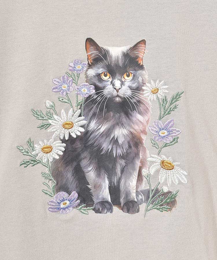ブルーブルーエ公式 le petaleクロネコフラワー刺繍Tシャツ