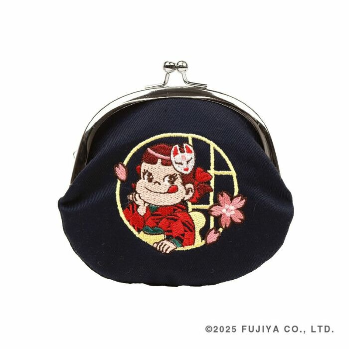 狐面ペコちゃん刺繍がま口（ネイビー）